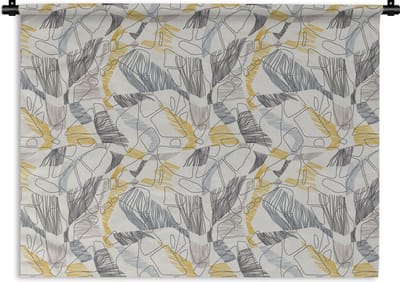 Wandkleed - Wanddoek - Line Art - Jungle - Patronen - Goud - 120x90 cm - Wandtapijt