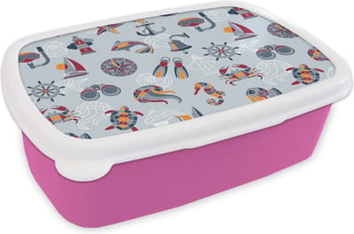Broodtrommel Roze - Lunchbox - Brooddoos - Zee - Dieren - Patronen - Kinderen - Marine - 18x12x6 cm - Kinderen - Meisje