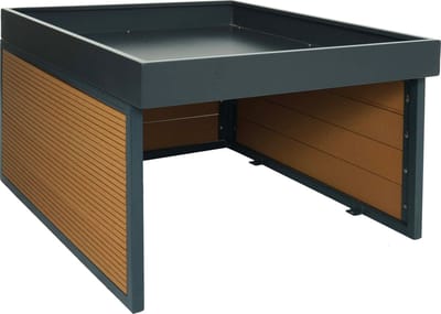 Robotmaaier garage met plantenbak MCW-L45, overkapping voor grasmaaier, WPC metaal 40x60x73cm ~ eiken look