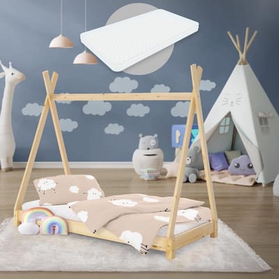 Kinderbed tipi 70x140 cm – Natuurlijk houten huisbed voor kinderen