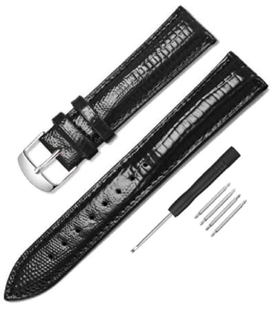 Lak Horlogebandje croco zwart -Leer-18 mm - Charme Bijoux
