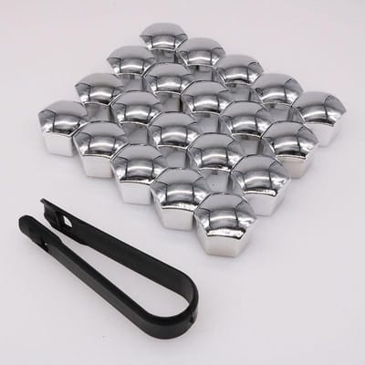 21 stuks Auto Chroom Wielmoerdoppen Beschermer Naaf Aandraaien Schroefdeksels Bandmoeren Bouten Uitwendige Decoratie Sierklinknagels Bescherming Voertuig 21mm