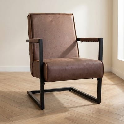 Dimehouse Industriële fauteuil taupe eco-leer Tiger - Leer - Industrieel