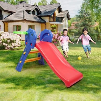 Kinder Glijbaan - Buitenspeelgoed - Actief Spelen - Met Basketbalmand - 72 cm Hoog