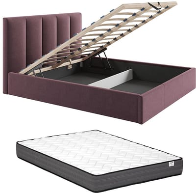 Vente-unique Bed met opbergruimte stof bordeaux 180 x 200 cm (Super King Size Bed)