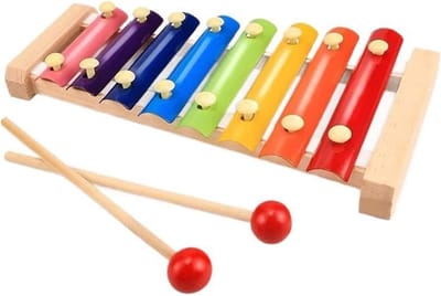 Houten Xylofoon - Muziekinstrument Slagwerk - Muziek Leren Spelen - Acht Tonen Kleurrijk - 24 x 12 cm - Niet gespecificeerd