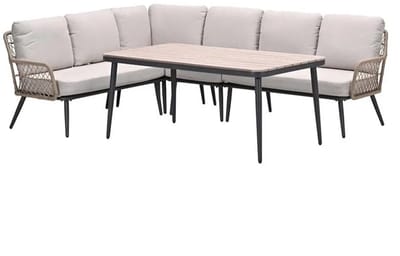 Allasio lounge-dining hoekset - 5-delig - carbon black - rope natural - Vironwood