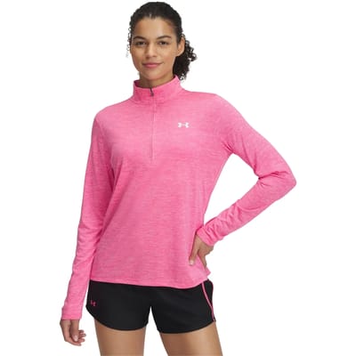 Under Armour Tech 1/2 Zip- Twist-PNK Dames Sporttrui - Super Roze - Wit