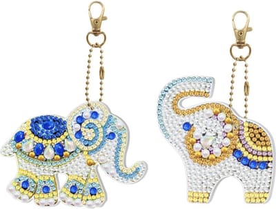 Diamond Painting Sleutelhanger - Dubbelzijdig - 2 x sleutelhanger - Giftset vrouw - Dieren - Olifant - Volwassenen - Hobby - Kinderen - volledig pakket - Kinderfeestje - Maak je eigen sleutelhanger - Hanger voor aan je tas