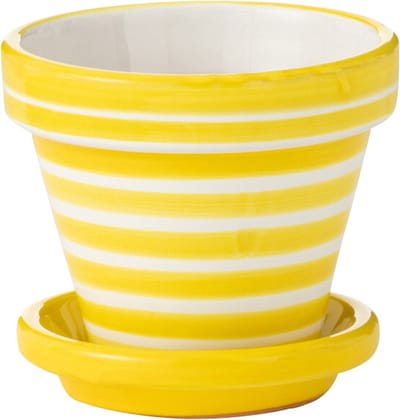 J-Line bloempot Granada Stripes Handmade + Painted - keramiek - geel - extra small - Ø 17 cm