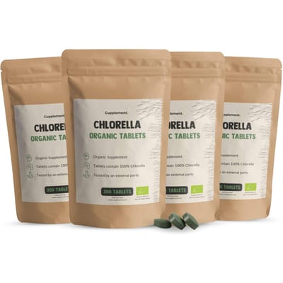 Cupplement Chlorella 3000 mg per dagdosering Biologisch Combideal 4x 300 Tabletten - Algen - Spirulina tabletten - Chlorophyll - Vegan - Zonder toevoegingen - Lab getest - 75 dagen per zakje