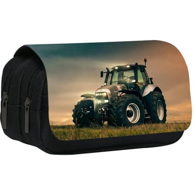 Nieuwe Dubbellaagse Etui met Tractor, Opbergtas voor Potloden en Schrijfwaren voor Leerlingen van de Basisschool en Middelbare School