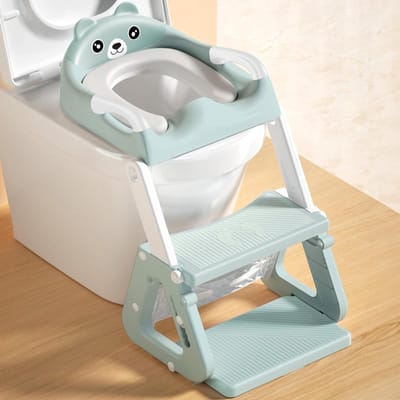SAVI® WC Verkleiner Met Trapje - WC Verkleiner - WC Bril Verkleiner Kinderen - Wit/Lichtgroen - 33cm x 20cm x 47cm