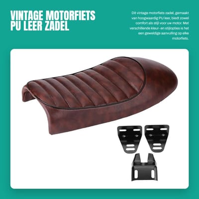 Dailygoods- Motorfiets Zadel Kunstleer - Vintage Zadel - Flat Zadel - Beugels - Geschikt voor CG125/CB400SS - Eenvoudig te installeren - Motorzadel