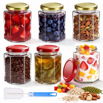 Dailygoods- Jampotten 280 ml - Glazen Potjes met Deksel - Luchtdicht - Zeshoekig - Set van 12 - Perfect voor Inmaken - Weckpotten