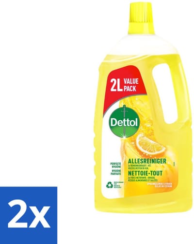 Dettol - Allesreiniger - Sprankelende Citroen - Perfecte Hygiëne - 2L - Voordeelverpakking - 2 stuks