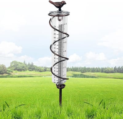 Weerstation voor de tuin, vorstbestendig, met grondpen, metalen en glazen regenmeter voor tuin en terras