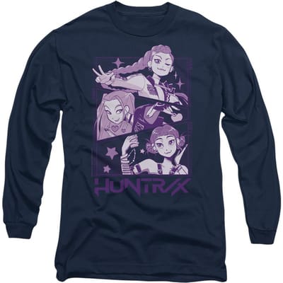 K-Pop Demon Hunters Unisex Volwassenen Huntr/X Paneel Lange Mouwen T-Shirt (Marineblauw)