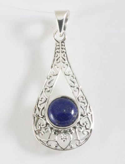 Opengewerkte zilveren hanger met lapis lazuli