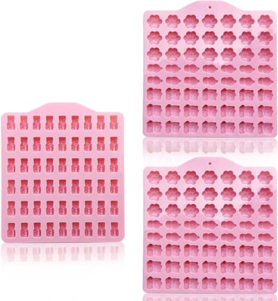 Set van 3 Siliconen Bakmatten voor Hondensnoepjes, Mokken, Koekjes en Chocolade, Makkelijk Schoon te Maken, Diverse Vormen, Roze
