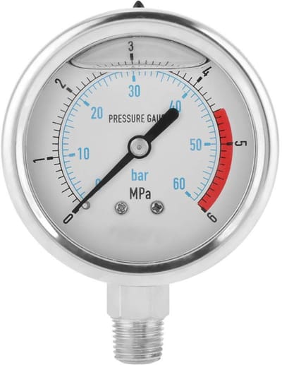 Dailygoods- Luchtdrukmeter 0-60Bar - Manometer Waterdruk - 60mm Wijzerplaat - 1/4 Inch NPT - Metalen Behuizing - Draagbaar