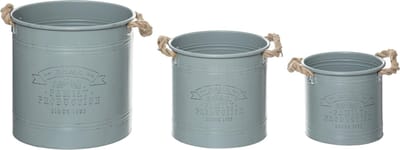 Atmosphera Bloempotten met handvat voor buiten - Set van 3 - Jute handvaten - Licht grijs of mint of wit