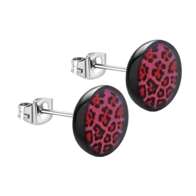 Aramat Jewels | Oorbellen | Stijlvolle Luipaard Oorbellen | 7mm / Roze/Zwart-7mm | |7mm | Staal | Kinderen, Volwassenen | Verkleurd niet