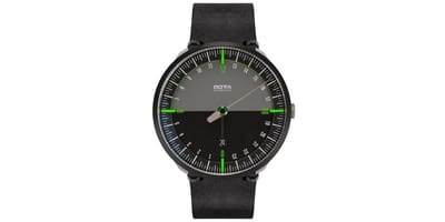 BOTTA Horloge UNO 24 Automatisch 24-uurs – Eenwijzer – Black Edition – Zwart/Groen – Zwart Leren Band – 45 mm