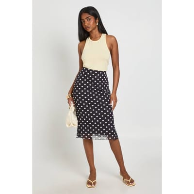 boohoo Dames Polkadot Mesh Midirok | Zwart | Maat: 36