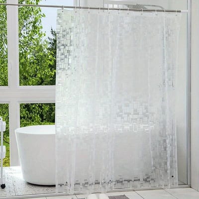 1 rideau de douche rectangulaire imperméable à motif carré avec crochets pour douche et baignoire, cloison de douche transparente, rideau de douche universel Pack of 1