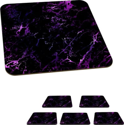 Onderzetters voor glazen - Heelal - Marmer - Paars - Patronen - 10x10 cm - Glasonderzetters - 6 stuks