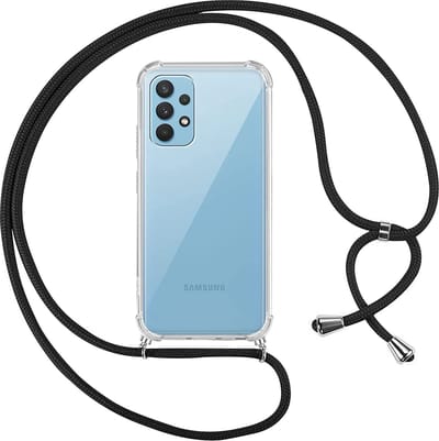Hoesje met koord - ketting - Draagriem voor Schouder / Nek - touw - Hanger - Schouder tas - Geschikt voor: Samsung Galaxy A32 4G - transparant