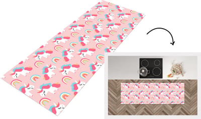 Keukenloper - Loper keuken - Unicorn - Regenboog - Roze - Patroon - 150x50 cm - Keukenloper vinyl