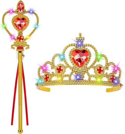 Prinsessenaccessoires voor Meisjes met Magische Toverstaf en Kroon - Perfect voor Carnaval, Feestjes, Verjaardagen en Kerst, Goudkleurig