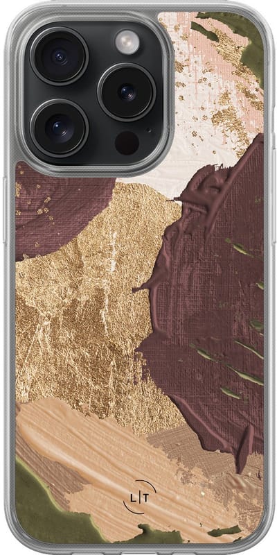 Hoesje geschikt voor iPhone 15 Pro - Abstract art - 2in1 backcover - Print / Illustratie - Bruin - Leuke Telefoonhoesjes