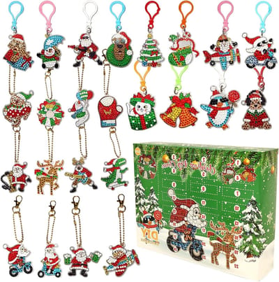 Adventskalender voor Kinderen met Diamant Schilderen - 24 Dagen Schilderen, Sleutelhangers en Kerstcadeaus voor Meisjes, Multikleur, One Size