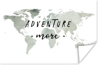 Poster 30x20 cm - Wereldkaart - Adventure more - Waterverf - Posters - Kamer decoratie - Wanddecoratie woonkamer - Muurdecoratie slaapkamer