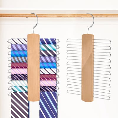 2 stuks houten stropdashangers met 20 stangen, 360° stropdassenhouder voor dassen, riemen, sjaals, accessoires