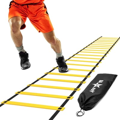 Behendigheidsladder - Trainingsladder Oefenladder - Voetbaltraining Snelheid - Verstelbare Sporten - Tot 7.6m - Geel