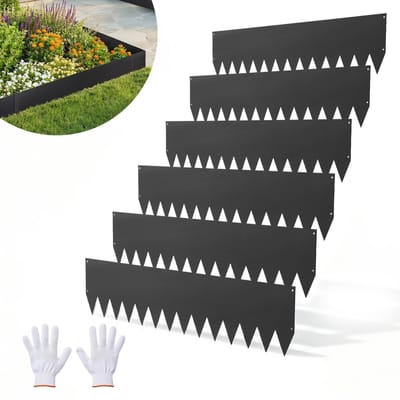Gegalvaniseerd Stalen Landschapsranden, 6-Pack 1016 x 254 mm Metalen Randen voor Landschapsinrichting met 8 Bevestigingsclips, Heavy Duty Metalen Tuinrand voor
