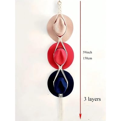 Boho Hoedenhanger Cowboy Hoedenrek Met Kwast Moderne Petten Display Hangende Organizer Handgeweven Honkbal 3 layers