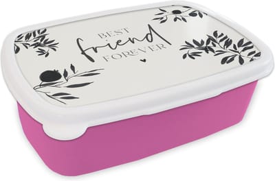 Broodtrommel Roze - Lunchbox - Brooddoos - BFF - Best friends forever - Beste vrienden - Quotes - Spreuken - 18x12x6 cm - Kinderen - Meisje