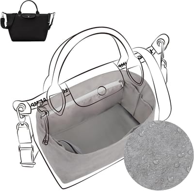 Handtasorganizer van zijde en Dupont papier met ritsvak en flessenhouder, lichtgewicht in Seagull Grey