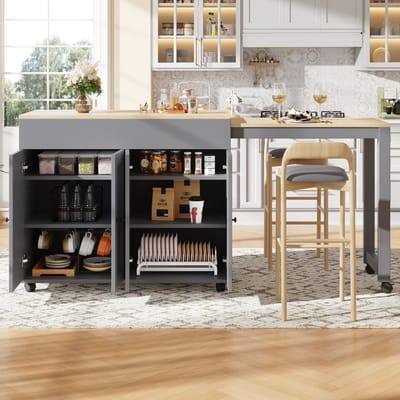 MODFU - Uitschuifbare Bartafel - Met 6 Opbergvakken - MDF - Grijs - 117-180 X 50 X 94,6 Cm