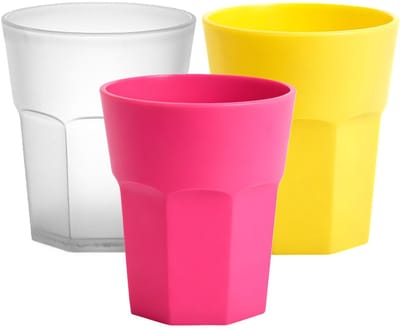 Plasticforte onbreekbare drinkglazen - 9x stuks - kunststof/plastic - mix van 3 kleuren - 360 ml - 10 x 9 cm