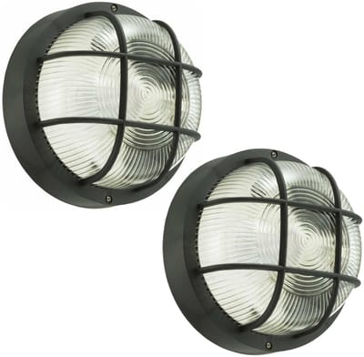Buitenlamp - 2x - rond - bulleye lamp - zwart - E27 fitting - waterdicht - IP54 - 18 cm