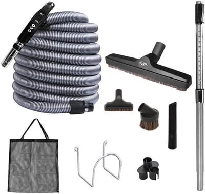 Centrale Stofzuiger Set - Stofzuiger Accessoires - Grondig Reinigen Huis - Luchtaangedreven Tapijtklopper - 35ft Slang - Zwart en Grijs