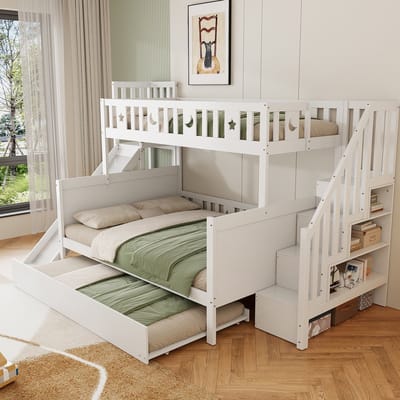 COVREO Stapelbed met glijbaan – 283x163x172.5 cm – Kinderbed met ladder en opbergruimte – voor kinderkamer – Wit - zonder matras