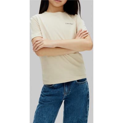 Calvin Klein Unisex Chest Logo Ss T-shirt Oatmeal Taglia: 10 | T-shirt Outlet | kids