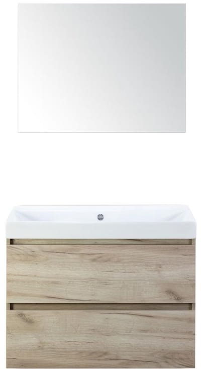 Maxx XL Badmeubelset 80 cm - Craft Oak - Wastafel Just Zonder Kraangat met Spiegel